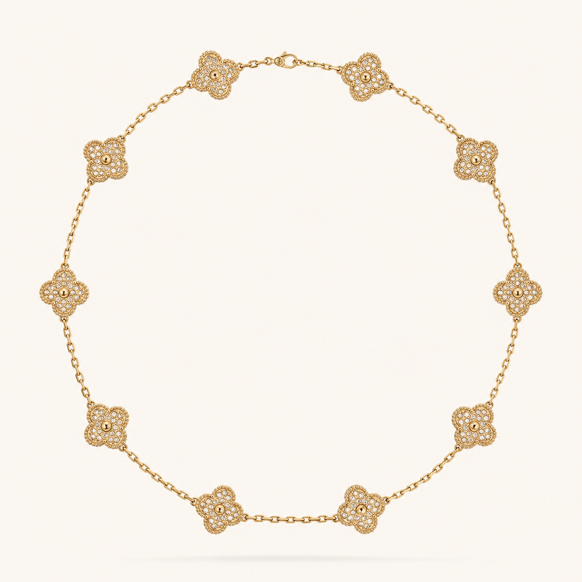 CLOVER | 10 Motive Gold Necklace with Sparkling Clover Details