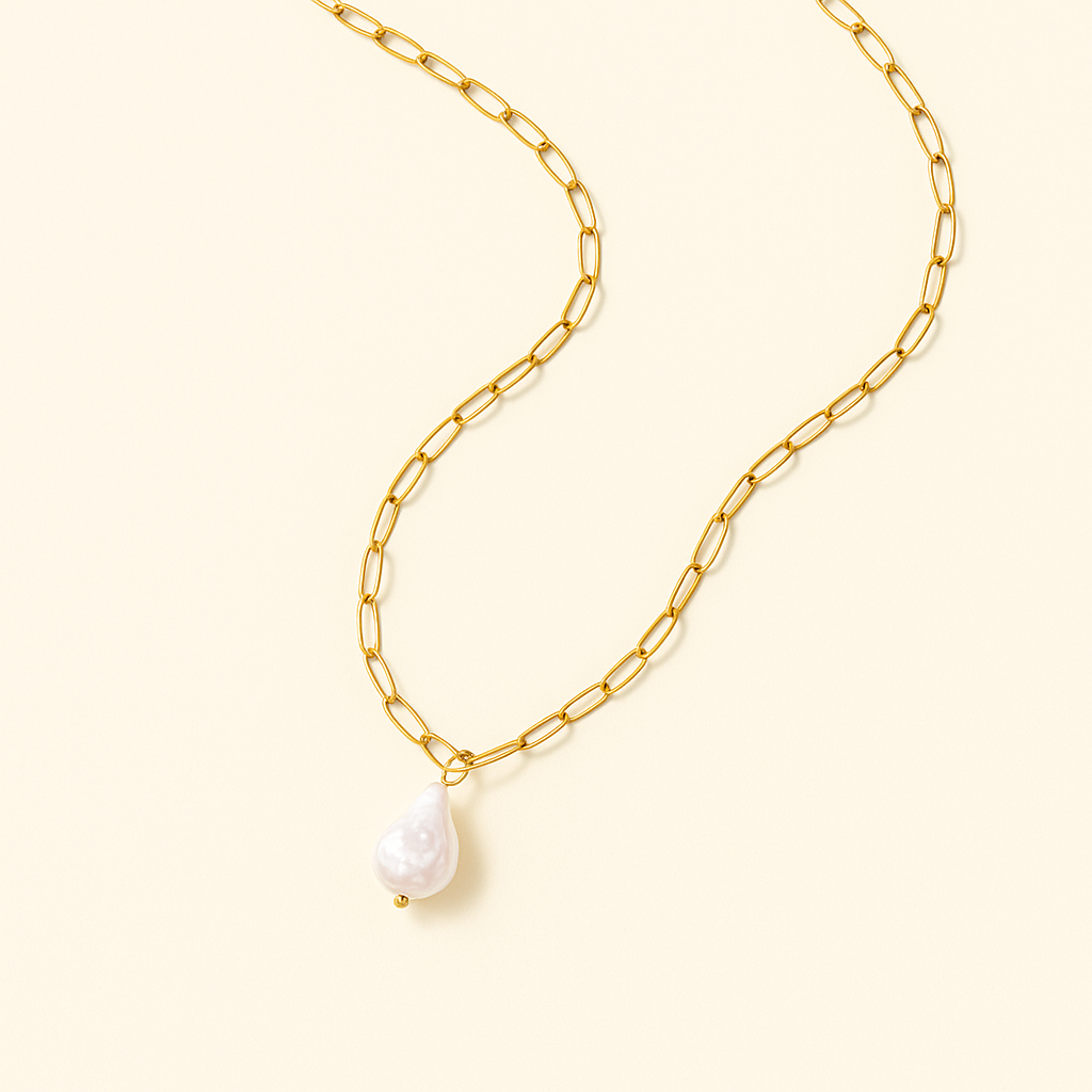 Kos Pearl Paperclip Necklace